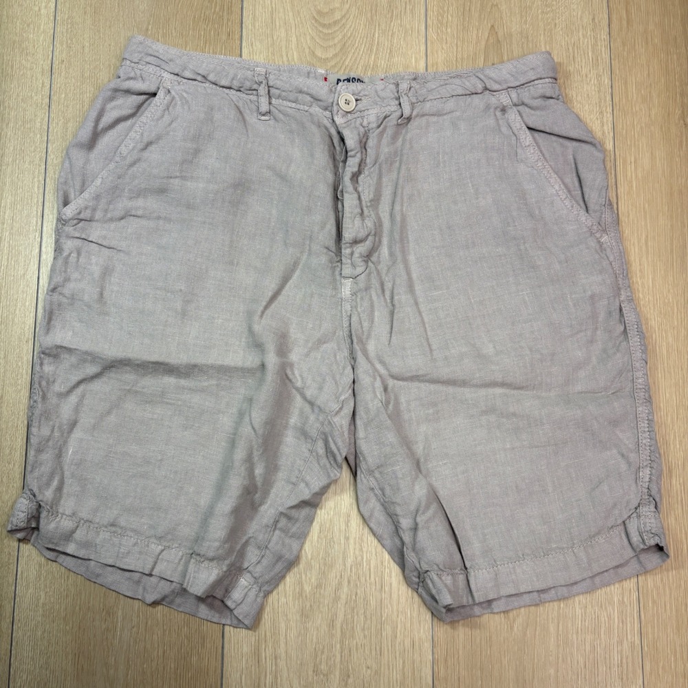 Benson Mens 100% Linen Shorts Size 34 Gray Button Fly Drawstring LWFS03 Resort